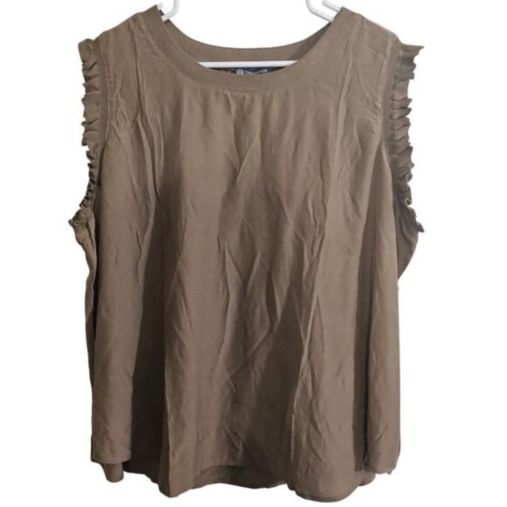Democracy NWT Summer Blouse 3X Tan Sleeveless Ruffles Lightweight Casual Office